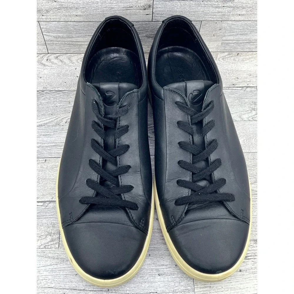 ECCO Soft 7 Sneakers Black Leather Lace Up Men's EU 43 US 9-9.5‎ Casual Comfort